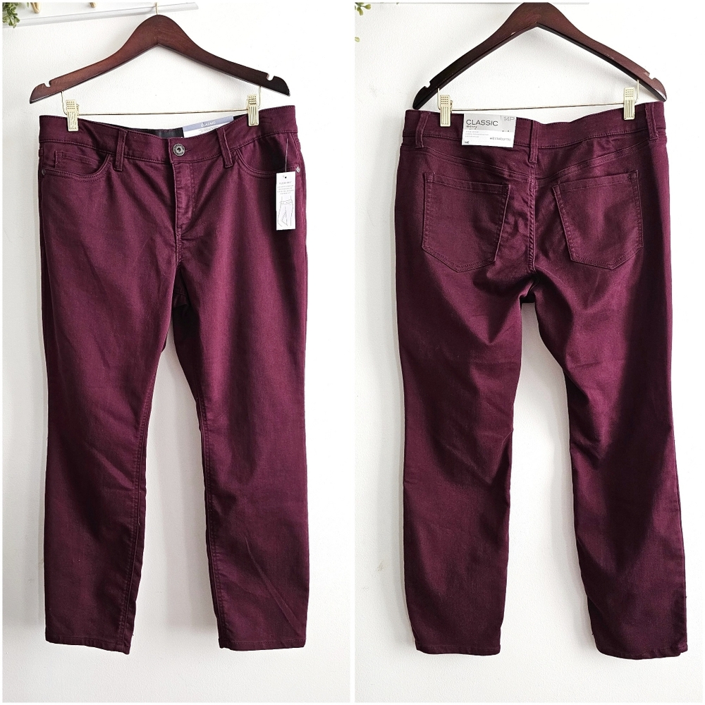 NWT Liz Clairbone Burgundy Flexi-Fit Classic Skinny Fit Jeans Women's Size 14P